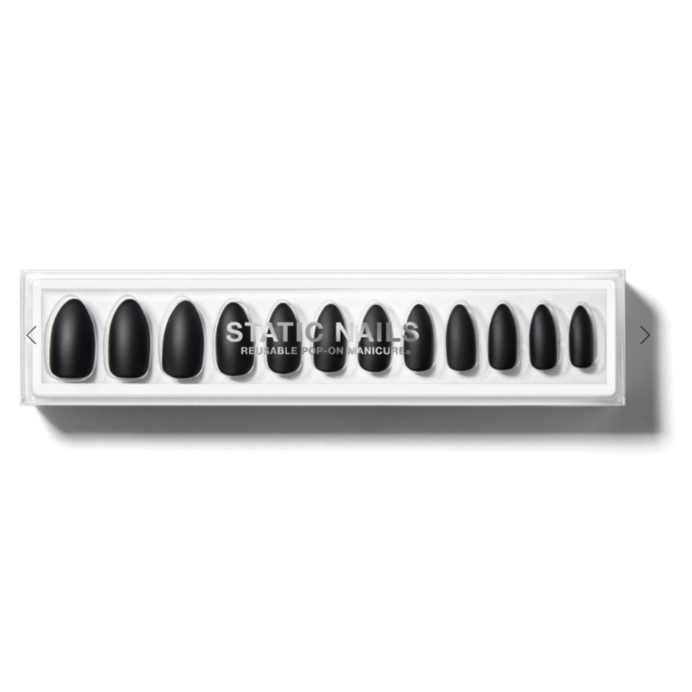 Static Nails Reusable Pop-On Manicure Matte Black Round‎ Short 32 Nails Adhesive